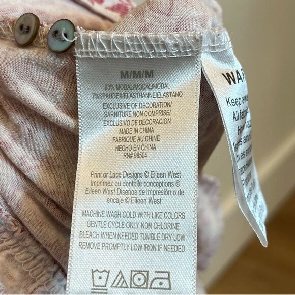 Eileen West Micromodal Floral Long Sleeve Nightgown in White/Red size Medium - Picture 8 of 11